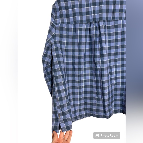 Eddie Bower Women’s Large plaid light/dark blue 3/4 sleeve blouse - Picture 3 of 4